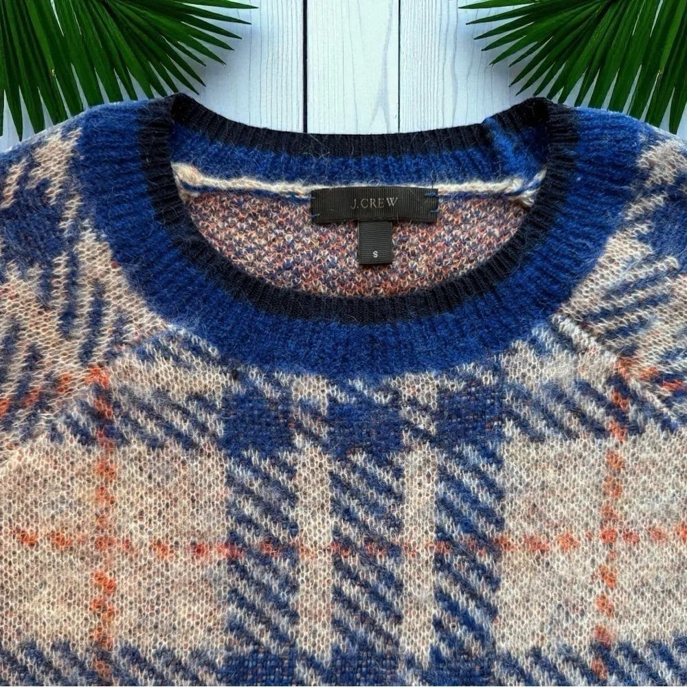 J.CREW Plaid Wool Mohair Blend Sweater w/ Elbow Patches – Size Small